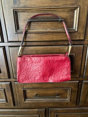 Francesco Biasia Red Ostrich-Texture Shoulder Bag